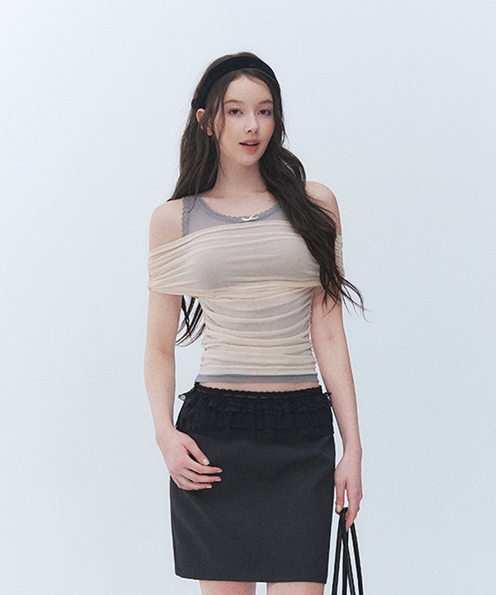 레이어드 메쉬 셔링 오프숄더 탑 대표 이미지