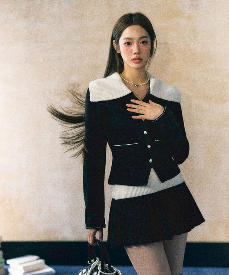 골지빅카라 가디건 플리츠스커트 투피스 대표 이미지
