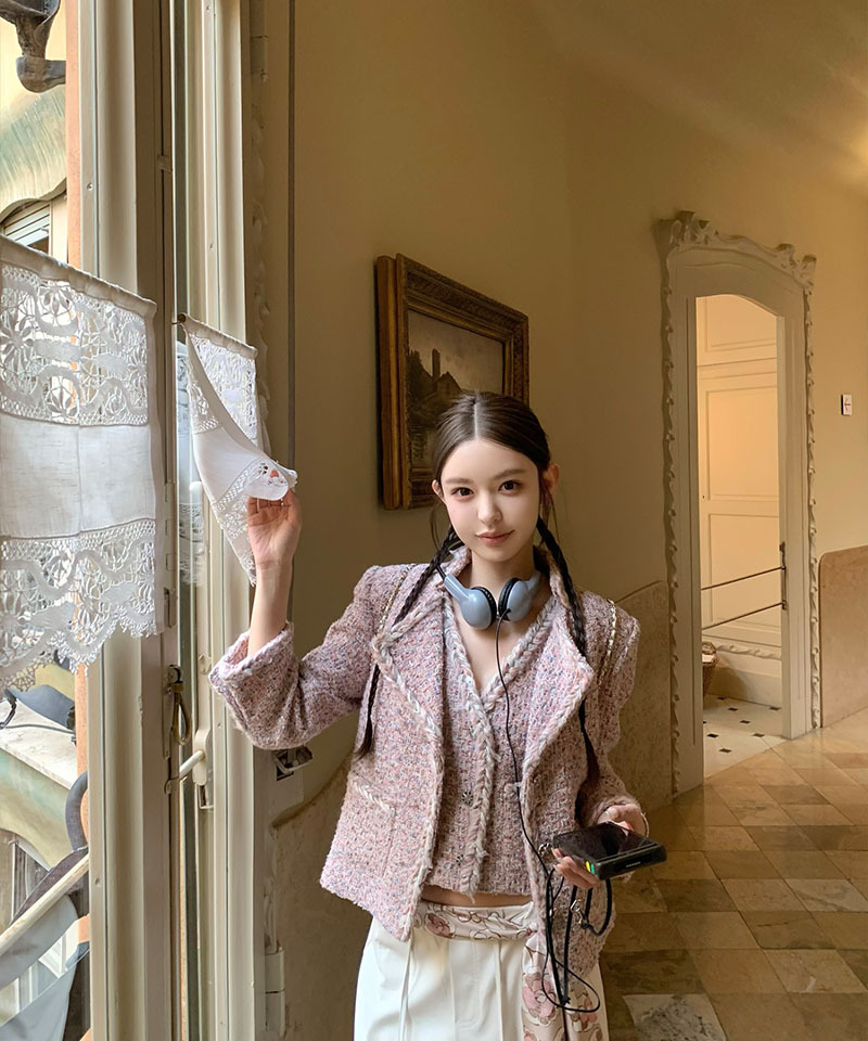 핑크 브레이드 자켓 베스트 세트 대표 이미지